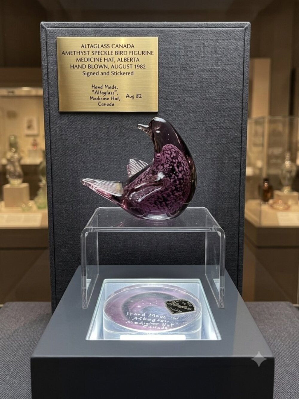 Vintage Altaglass Canada Hand Blown Purple Glass Bird Figurine Signed 1982